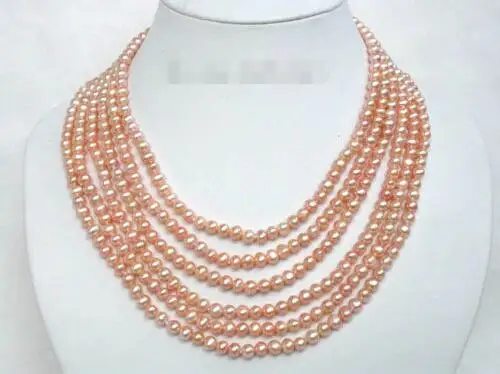 

Free shipping hot sale Women Bridal Wedding Jewelry >>Genuine 6mm 16" 6row natural pink freshwater pearls necklace 925SS