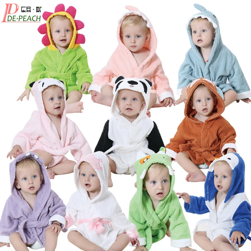 Cute Solid Hooded Baby Romper Bath Robe Panda Modeling Kids Bathrobe