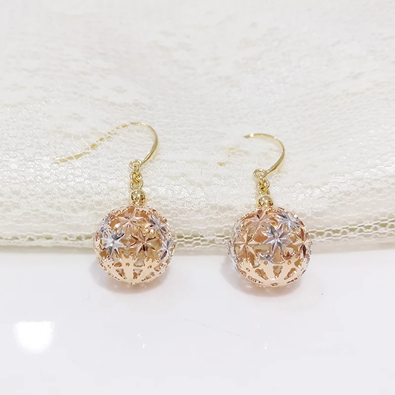 Pure AU750 Gold Dangle Earrings Women Hollow Ball Dangle Earringsin