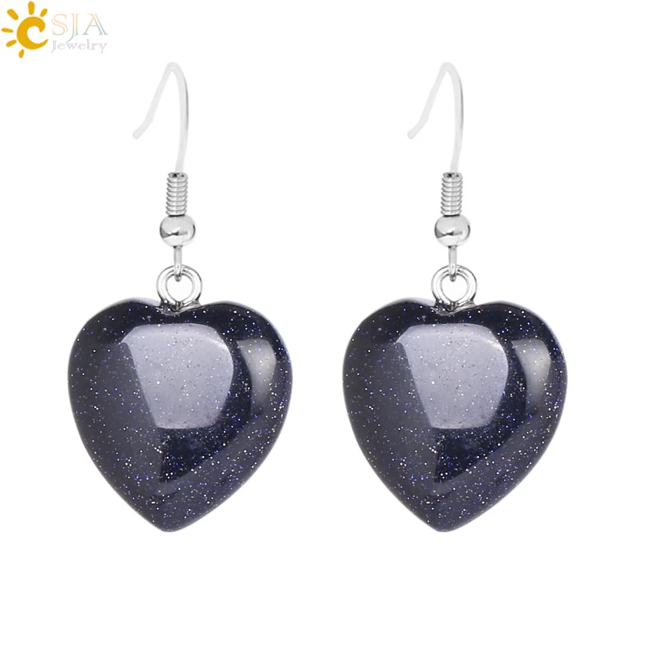 Blue Sand CSJA натуральный камень серьги сердце кулон Висячие серьги розовый фиолетовый Кварцевый Кристалл Висячие девушки женские вечерние свадебные ювелирные изделия F315 - Окраска металла: Blue Sand