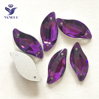 

YANRUO 3254 All Sizes Amethyst Diamond Leaf Sew On Rhinestone Crystal Sewing Stones Flat Back Strass For Bags