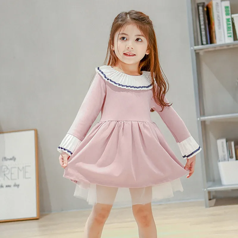 DFXD Korean Girls Clothes 2018 Spring Long Sleeve Pleated Collar