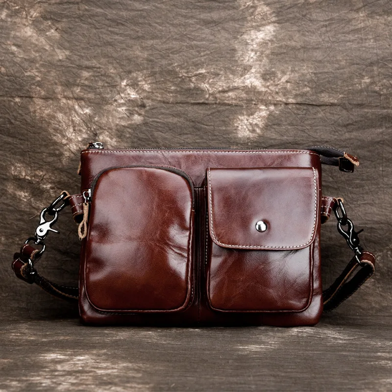 

Crossbody Bags Handling Handle Oil Wax Calfskin men messenger bag Casual Bag Fashion Genuine Leather Men's Shoulder Bags