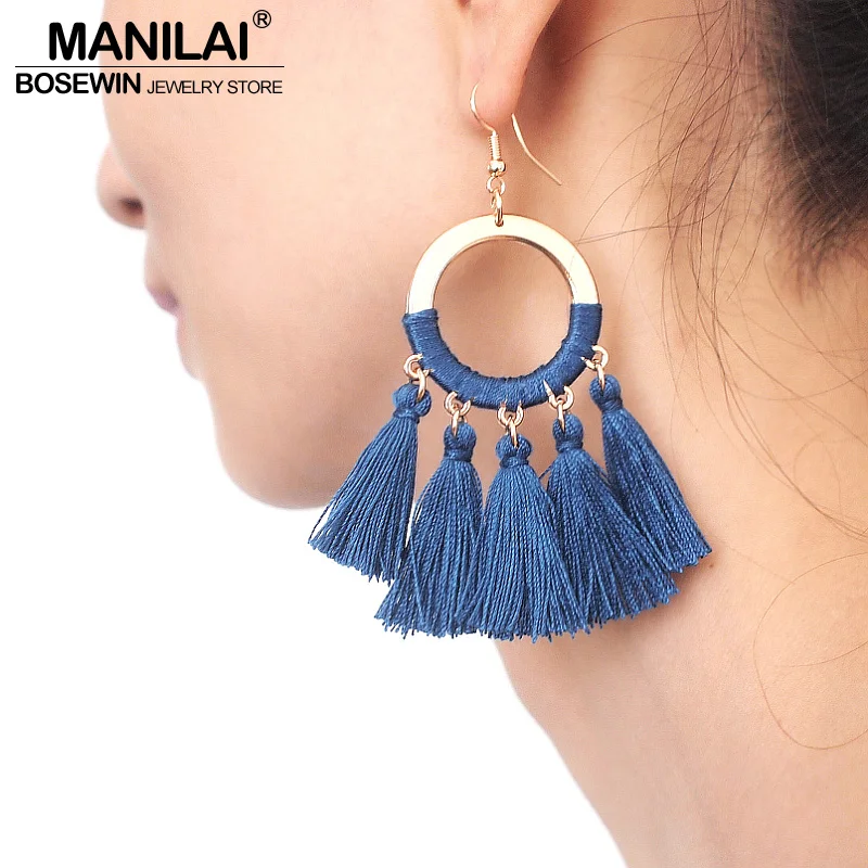 Manilai Bohemian Handmade Cotton Tassels Earrings Women Fashion Fringe