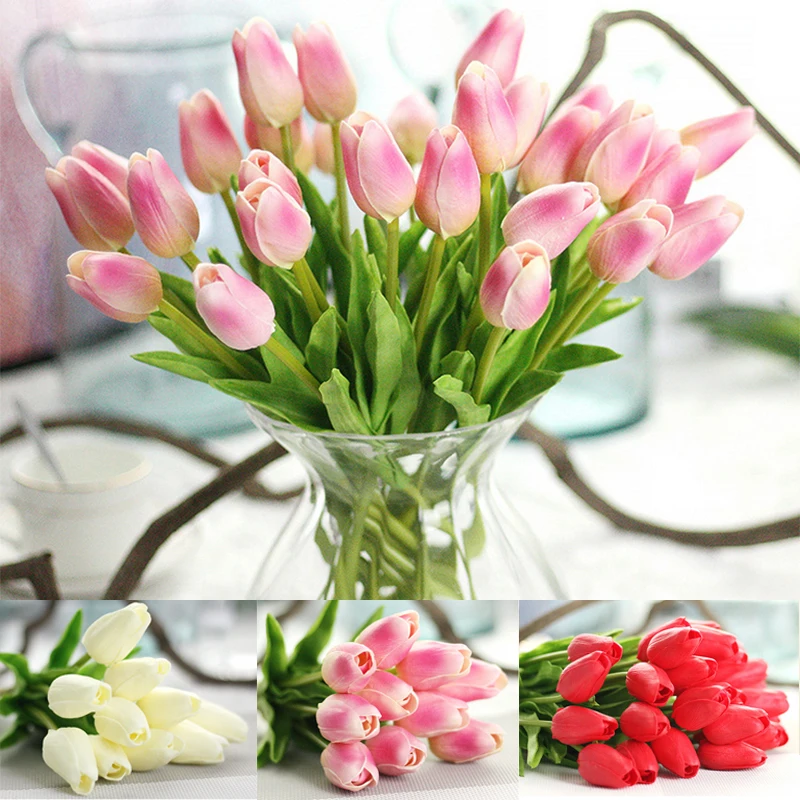 20pcs/lot Tulips Artificial Flowers PU Wedding Decoration Bouquet Real