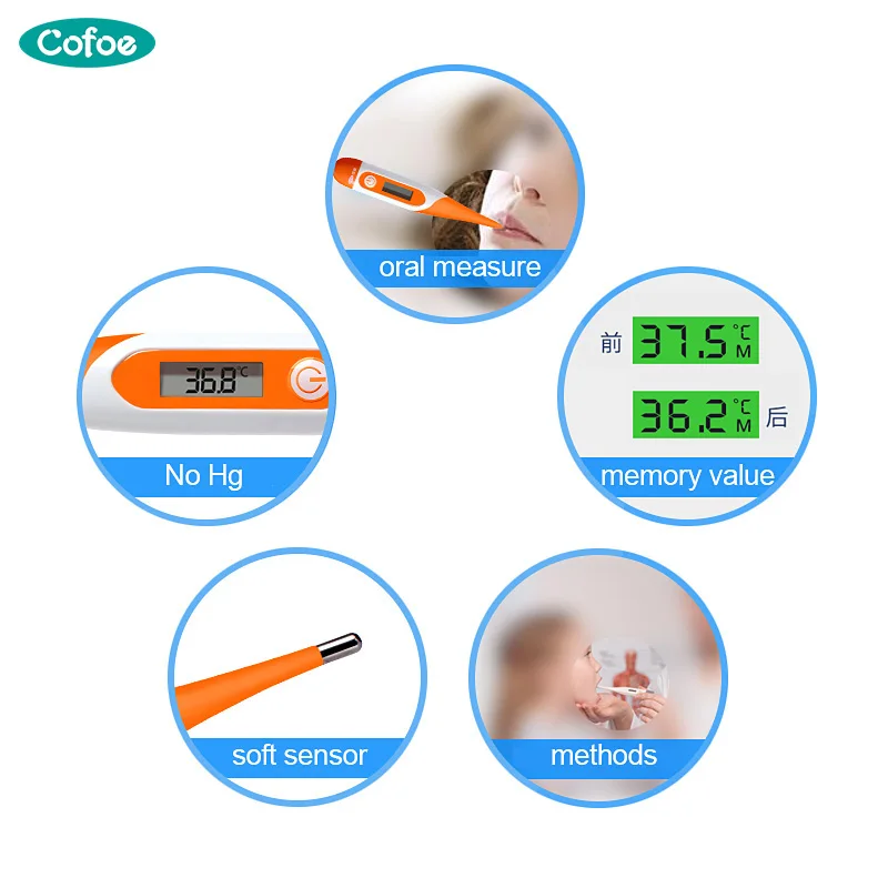 Cofoe Thermometer Soft Head Electronic LCD Baby Thermometer Kids Digital Body Temperature For Adult Fever Temperature Measuring