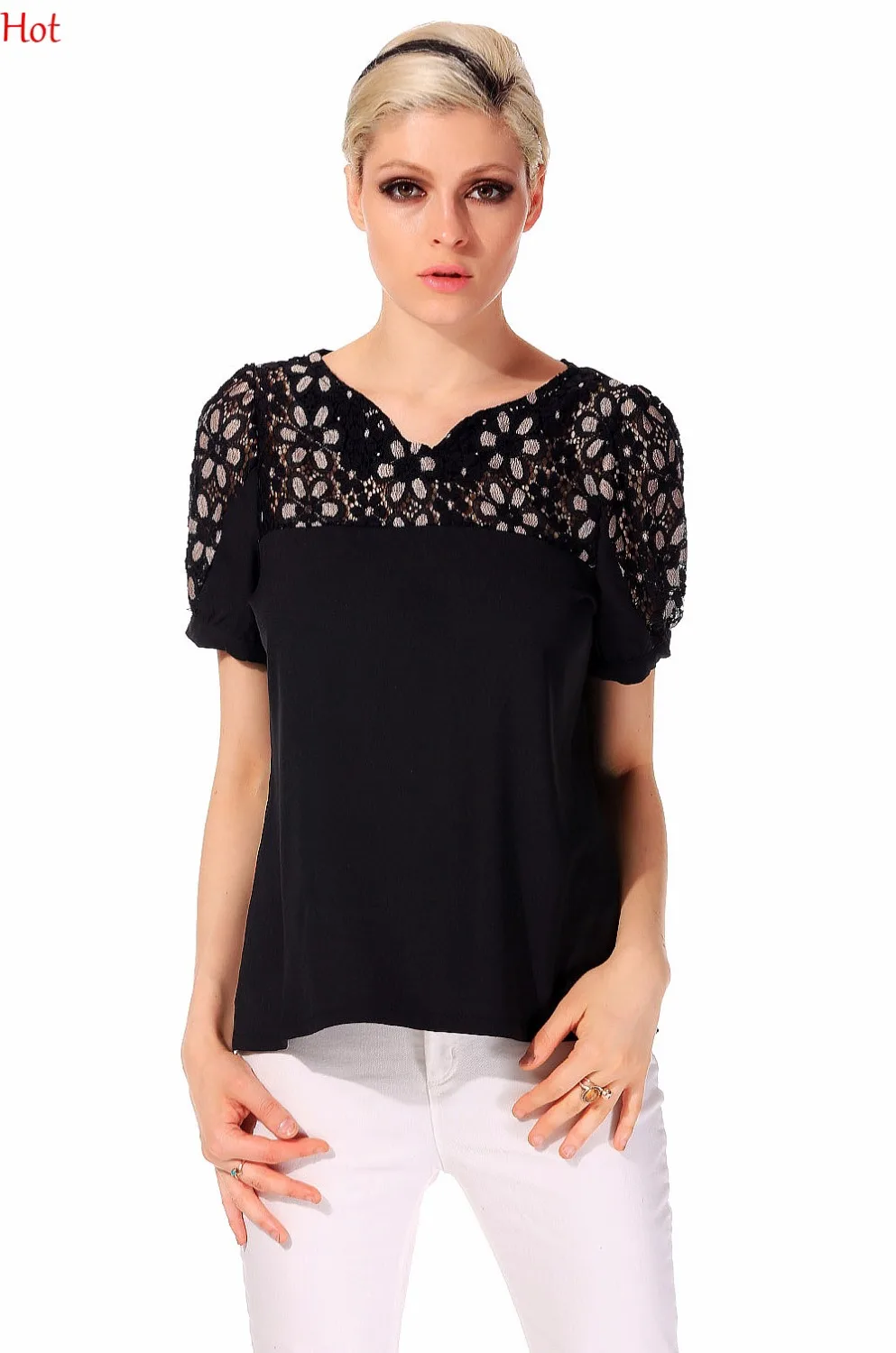Korea Plus Size Sheer Blouses Short Sleeve Blusas Lace