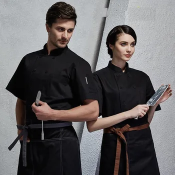 

10 Cook suit summer short-sleeve 100% cotton work wear summer breathable Double-breasted Cake Shop Kitchen hotel staff