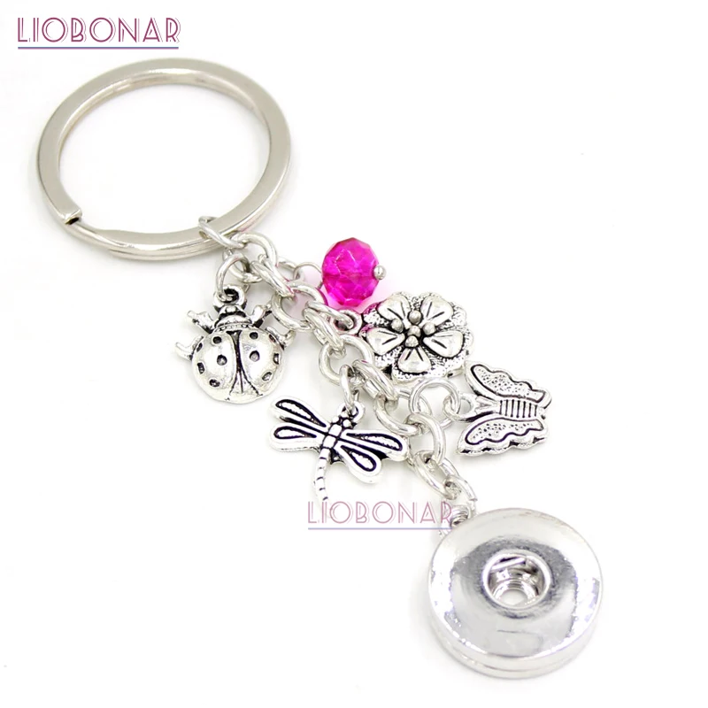 

1PC Spring Butterfly Dragonfly Key Chain Handbag Charm Ladybug 18mm Snap Button Key chains Key Rings Snap Jewelry Gift Bijoux