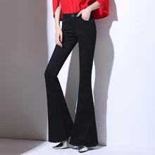 Весна и осень высокая талия сырой большой трубы женские узкие джинсы был тонкий черный микро колокол брюки женские широкие брюки