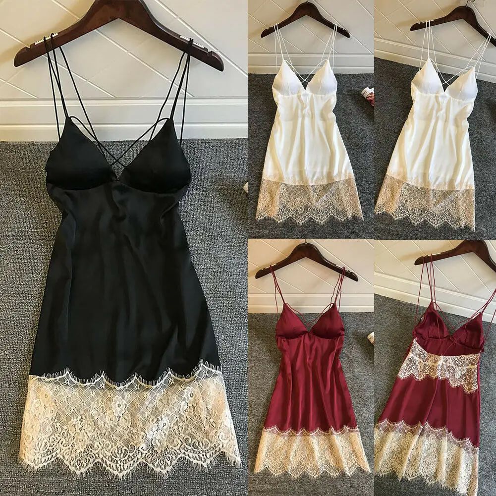 

Sexy Women Ladies Lingerie Sleepwear Satin Silk Lace Robe Dress Babydoll Backless Female Underwear Nightdress Nightgown Chemises