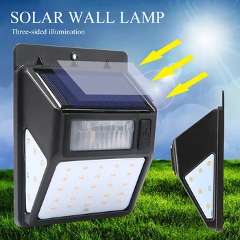 

3-Sided Illumination 35 Leds Outdoor Exterior Pathway Solar Powered Exterior Wall Motion Detector Lights Garden Lamps