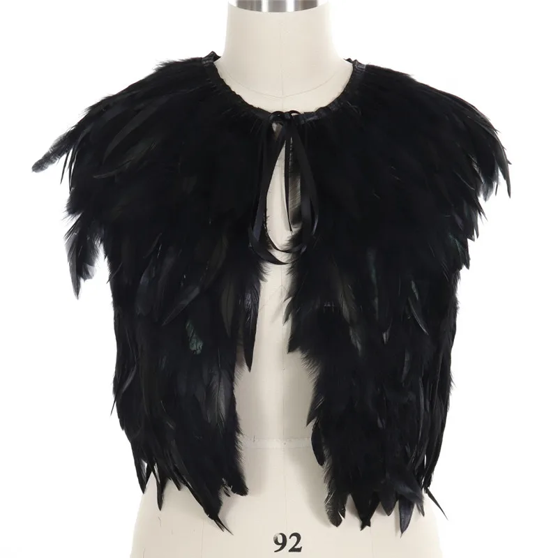 

Feather Vest Cape Crop Top Cage Bra Women Costume Black Dance Rave Festival Goth burning man