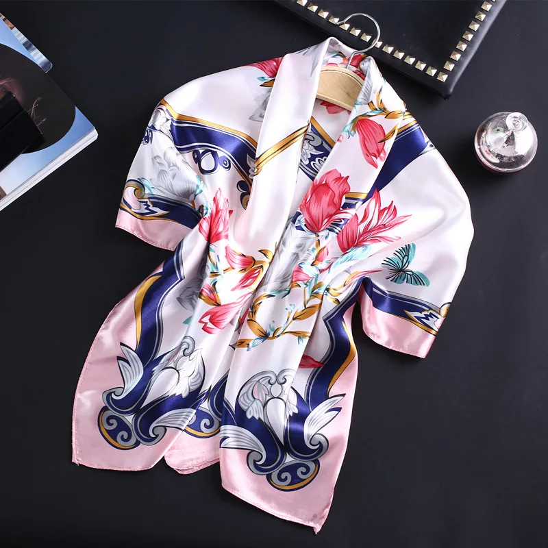 

Women's Square Silk Scarf Ladies Shawls and Wraps Floral Printed Small Office Scarf Fashion Foulard Neckerchief Bandana 90*90cm