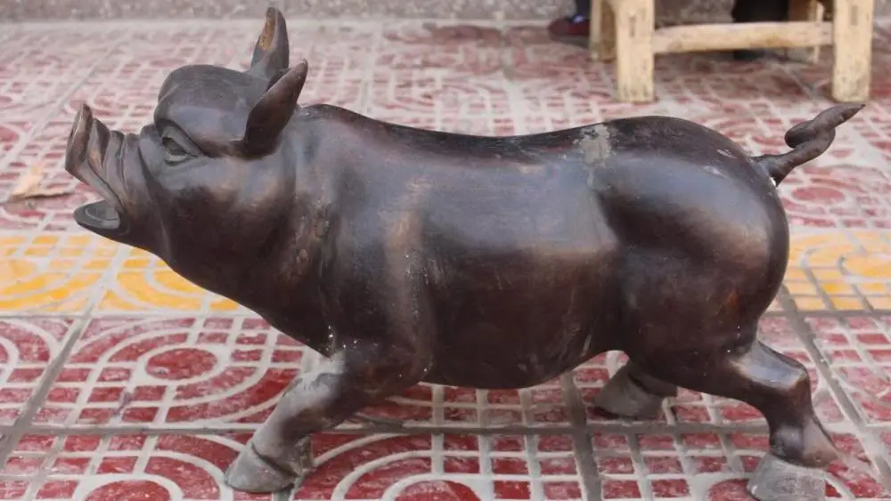 

26" Huge Chinese Bronze Carved Wealth Lucky Animal Pig Swine Zhu Sculpture