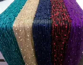 

sparkly DiuDiu-41508 glued glitter african Tulle lace for party dress with beads special french net lace fabric
