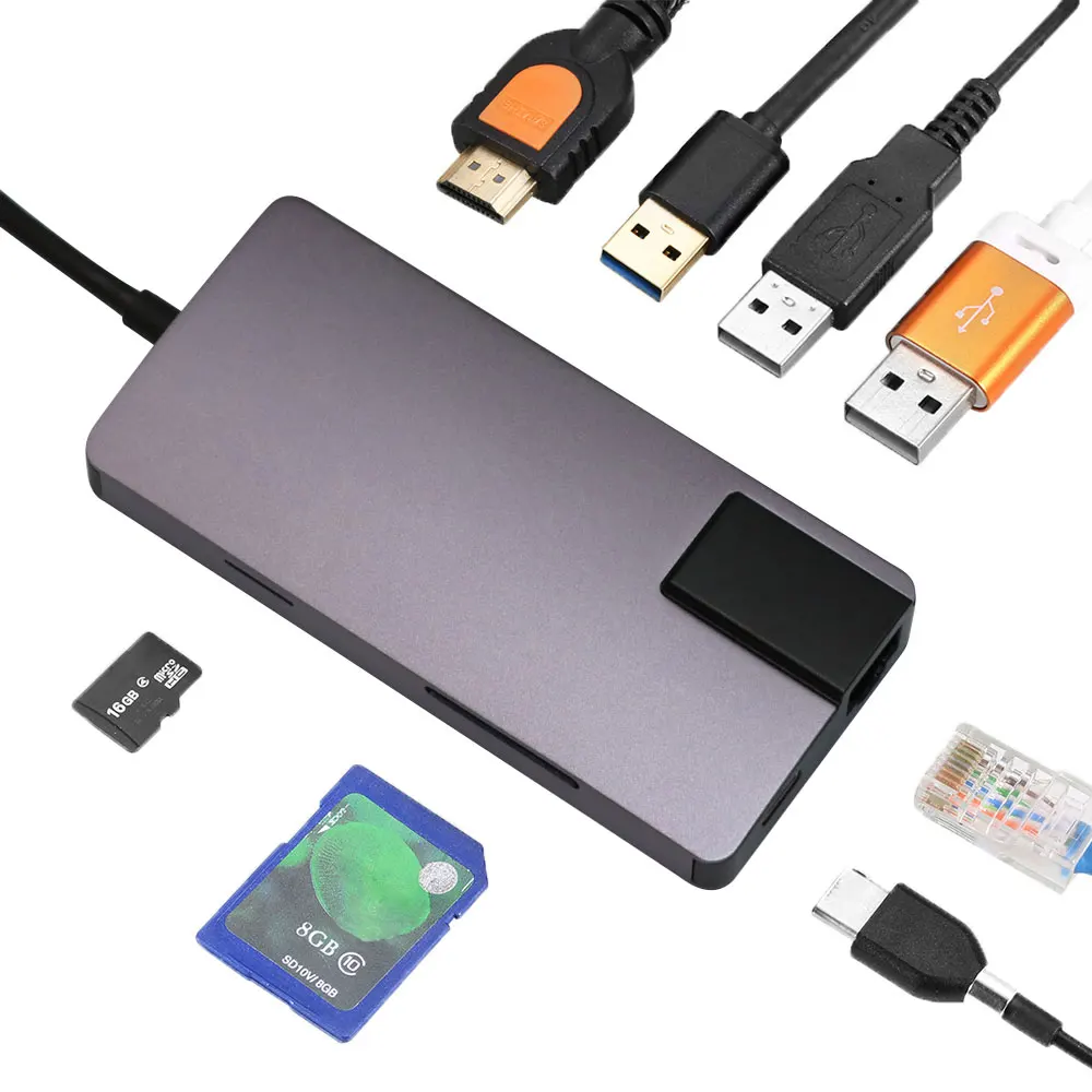 Usb-хаб USB C к HDMI RJ45 Gigabit Ethernet Thunderbolt 3 адаптер SD/TF кардридер USB3.0 концентратор мультиразветвитель для Macbook Pro