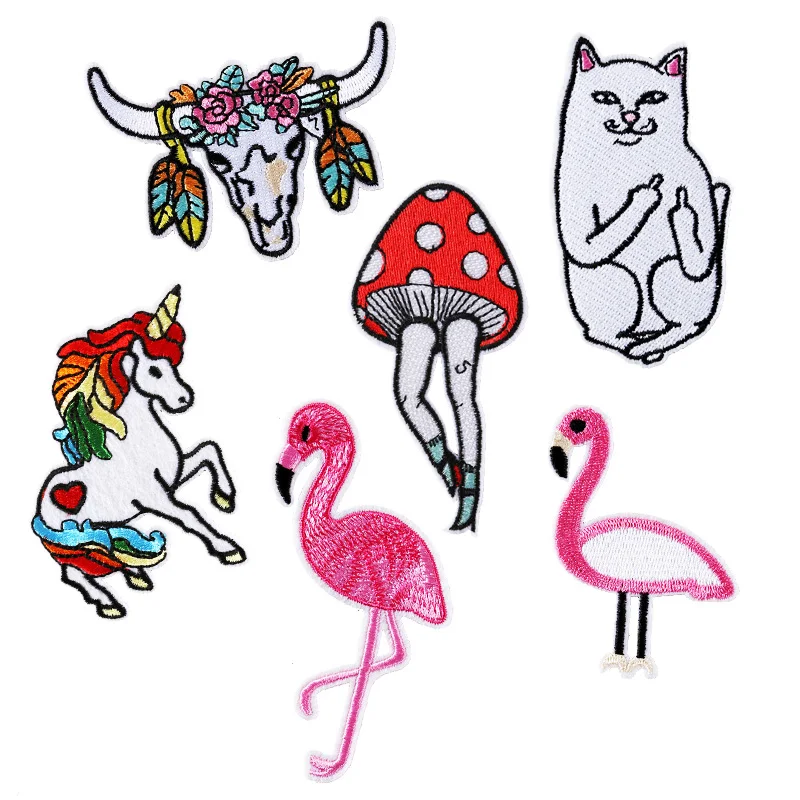 

Cat Unicorn Snake Flamingo Embroidery Patch Iron on Clothing Applique Patches for Clothes