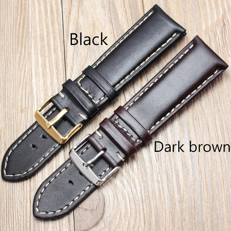 

Handmade Genuine Leather Watchbands 18 19 20 21 22 24mm Black Dark Brown VINTAGE Wrist Watch Band Strap Belt Steel Pin Buckle