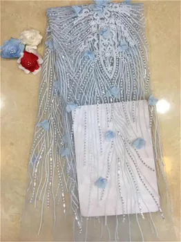 

Gold Line French Lace Fabric High Class African Laces Fabric Double Organza With White Sequins Embroidery Sewing Women Dress(FJ4