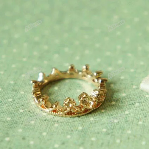 bestman Sweet Chic Crown Style Women Lady Girl Shiny Rhinestones Mini Ring Golden Alloy[2PCS] [24 hours dispatch] |