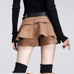 2018 мини юбка с оборками для женщин осень и зима модные однотонные цвет слово тонкая женская одежда