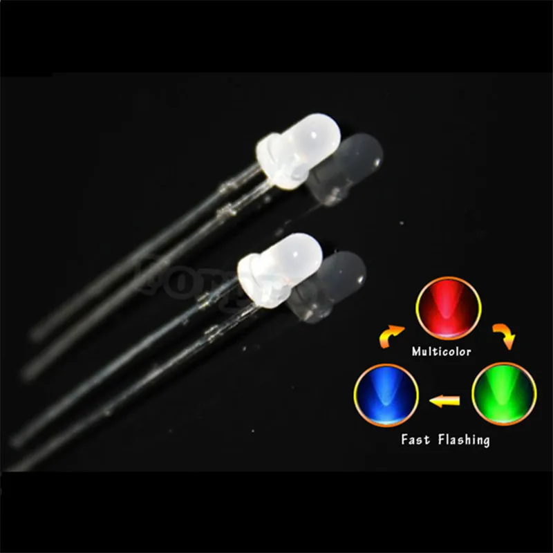 

100pcs 3mm LED Frosted RGB Slow Flash / Fast flash Round Light Emitting Diode 20mA LED Light Emitting Diode 3.0V 3.4V
