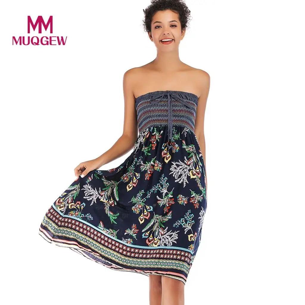 dress embroidery Women summer beach dress women Casual Boho Floral Printed Dress Wear Dress Swing Dress#G10
