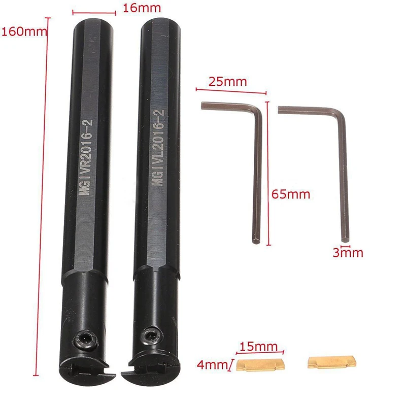 3pcs/set MGIVR2016-2 / MGIVL2016-2 Tool Holder Boring Bar + MGMN200 Insert with Wrench For Lathe Turning Tool