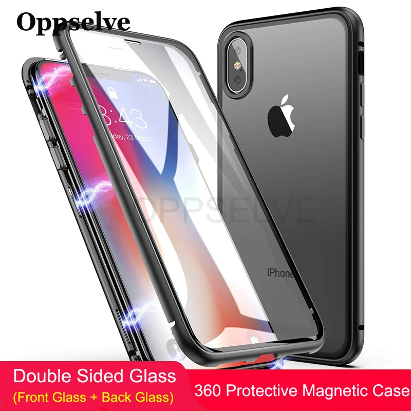 360 Double Sided Glass Magnetic Adsorption Phone Case For iPhone XR XS Max X 8 7 6 6S Plus Metal Magnet Tempered Glass Capinhas
