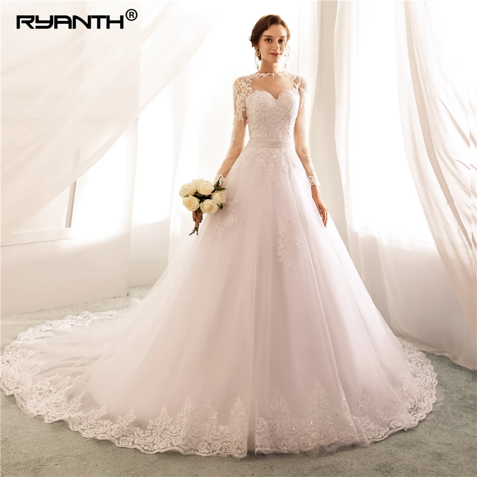 Ryanth Vestido De Noiva бальное платье с длинным рукавом свадебные платья 2018 со съемным