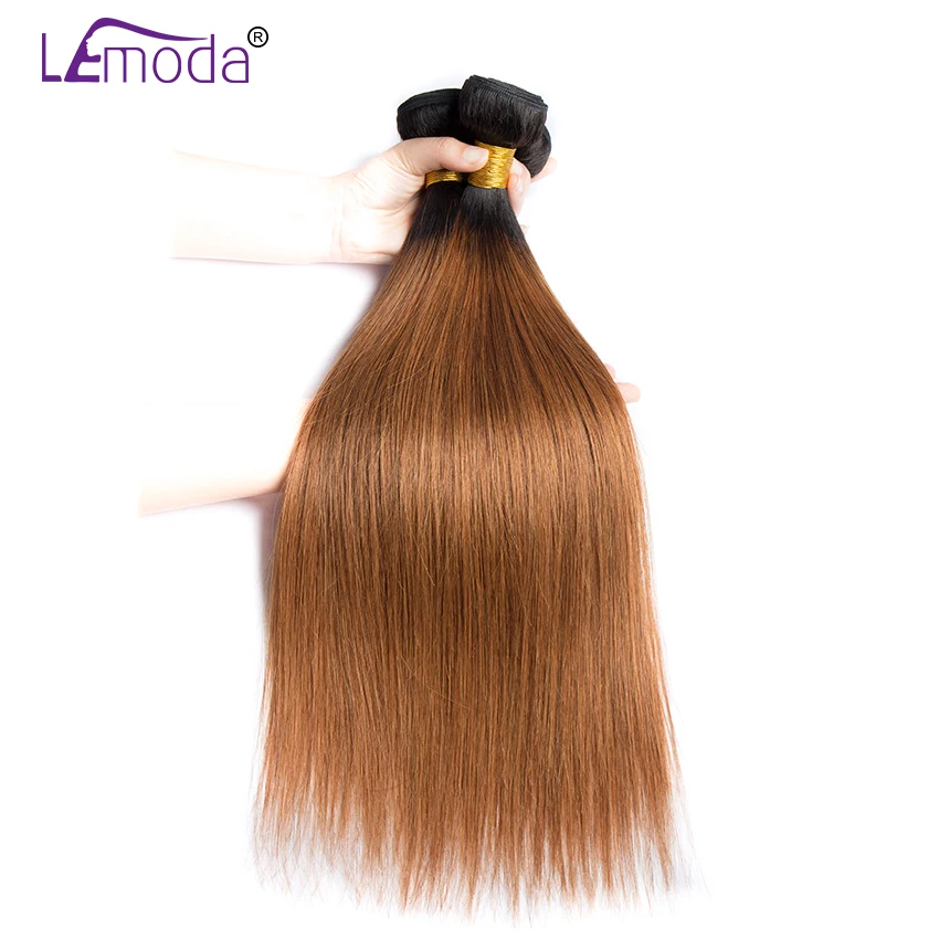 Brazilian Straight Hair Bundles with Frontal 3 Pcs Ombre Bundles with Closure 13x4 #1B30 LeModa Remy Human Hair Extensions (4) - 
