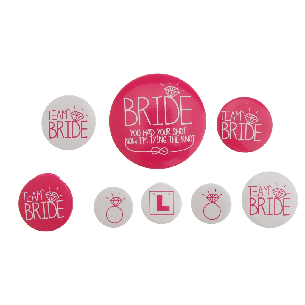 Pack of 8pcs Bridal Party Badge- Wedding Party Buttons - Bridesmaid Gifts, Team Bride, Maid of Honor Party Supplies