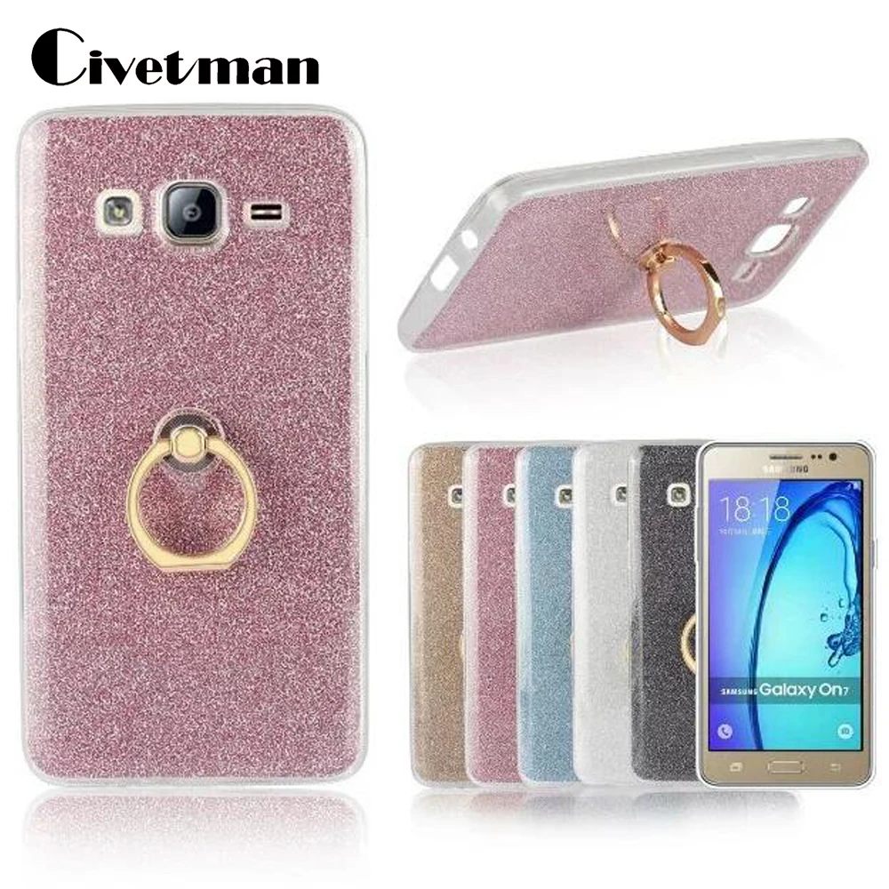 

Cover Cell Phone Case For Samsung Galaxy On7 On 7 G600 G6000 5.5" TPU Silicone Transparent Shell Flash Glitter Powder Ring Stent