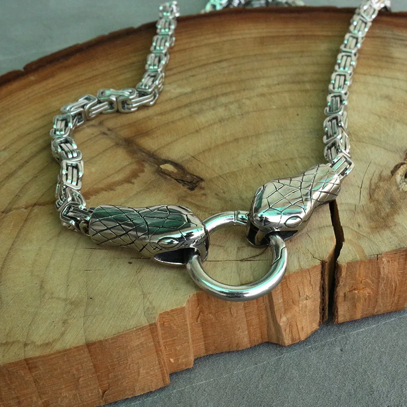 lanseis 1pcs men Cool necklace stainless steel wolf head chain viking men necklace 6mm x50cm or 6mmx 60cm