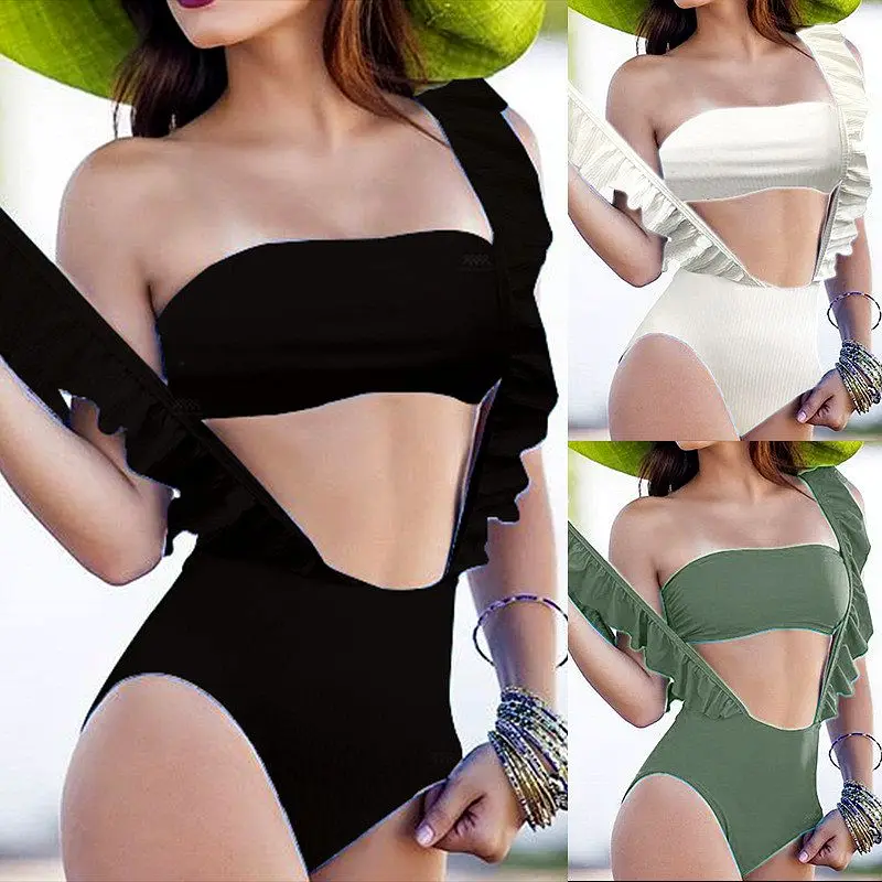

2019 Swimwear Women One Piece Swimsuit High Waist Monokini Sexy Trikini Bandeau Bathing Suit Solid Swim Suit