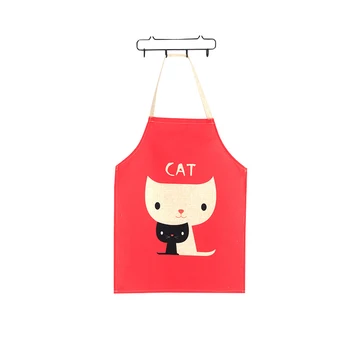 

Creative Cartoon Cat Linen Sleeveless Apron For Parents Children Clean Tools