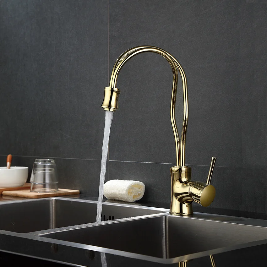 Unique design gold solid brass kitchen faucet Rotatable Mixer faucet Cold and Hot faucet--High quality material