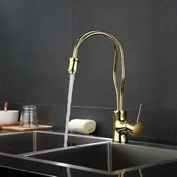Уникальный дизайн золото твердой латуни кухонный кран вращающийся смеситель холодной и горячей кран-высокое качество материала