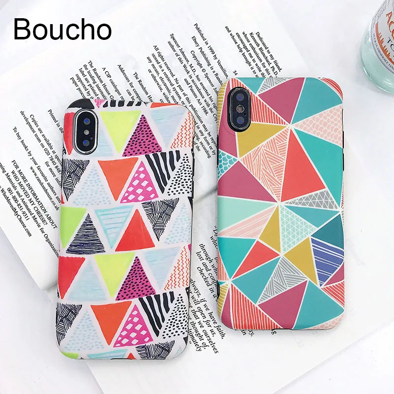 

Boucho Fashion Colorful Geometric Splicing Phone Cases For iphone 6 6s 7 plus X Case For iphone 8 plus Soft Silicone Back Cover