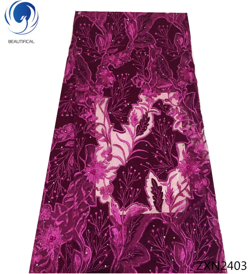 

BEAUTIFICAL Pink Lace Fabrics 2019 African velvet Lace Fabric High Quality African Fabric with stones for women 5yards/lot ZXN24