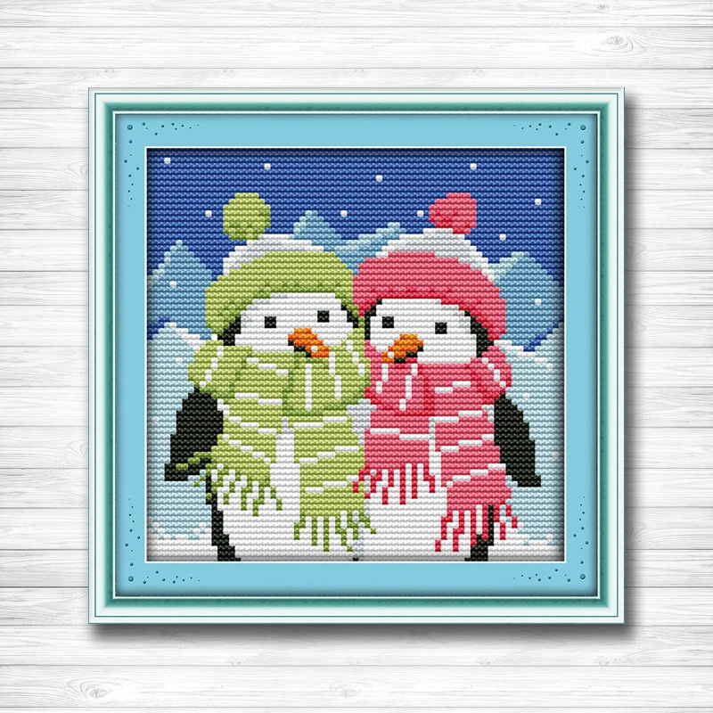 A couple of penguins cartoon painting dmc 14CT 11CT counted cross