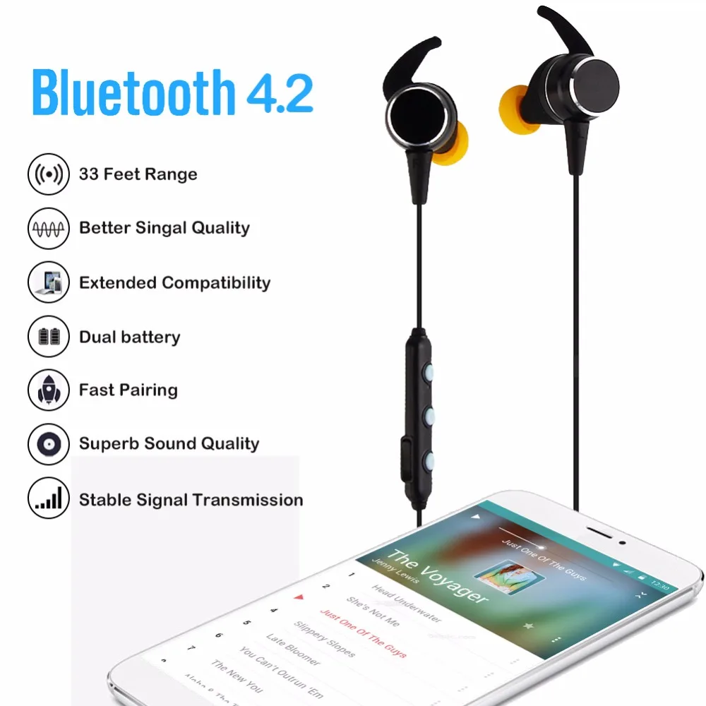 Bluetooth 4.2 Wireless Headphones Sport In-Ear Stereo Earphones For iPhone 8 plus X A9/A10