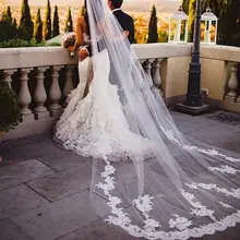 Реальные фотографии белый/слоновая кость аппликация Мантилья свадебная фата Длинная свадебная вуаль с расческой свадебные аксессуары