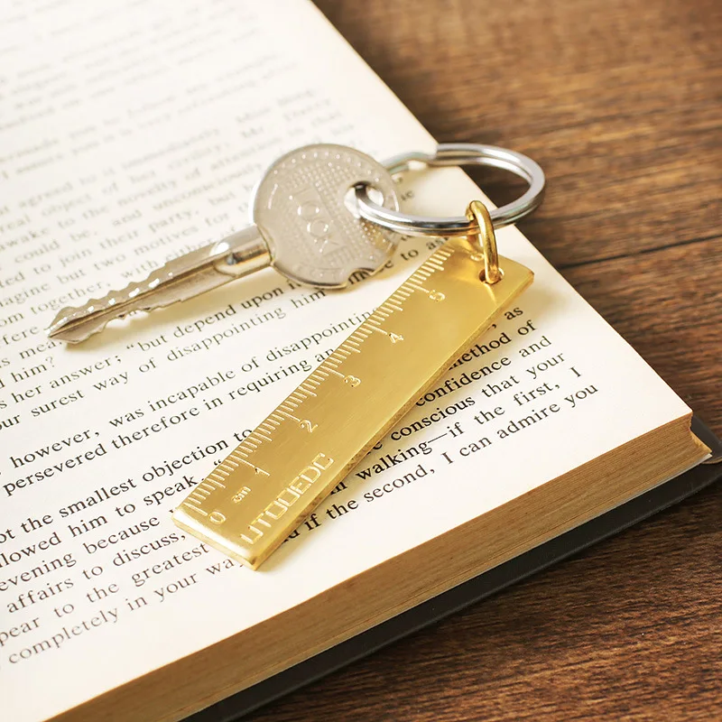 EDC Keychain Key Ring Tool Brass Portable Vintage Ruler Copper Gift For