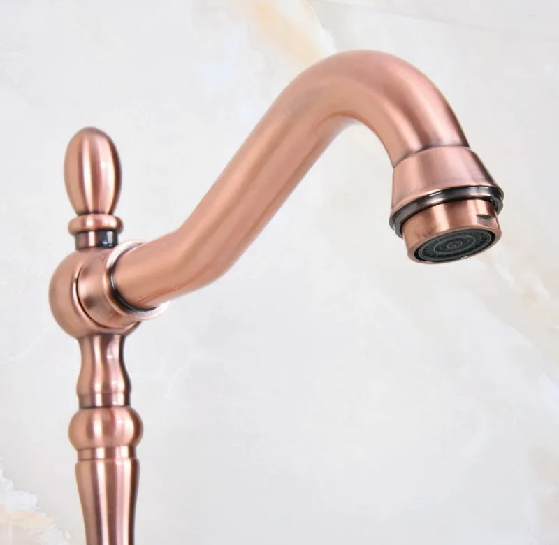Antique Red Copper Brass Ceramic Base Kitchen Wet Bar Bathroom Vessel Sink Faucet Single Hole Swivel Spout Mixer Tap anf627