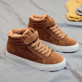 

Women Winter Shoes Ladies Fashion Sneakers Fur Lined Hook Loop Lace Up Tenis 2018 Feminino High Top Shoes Suede Leather 35-40