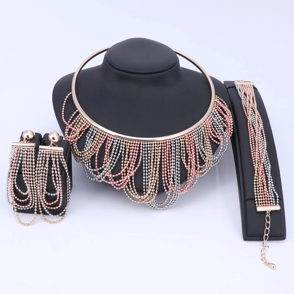 Женский Свадебный комплект из колье серёг и браслета|necklace earrings bracelet|dubai jewelry