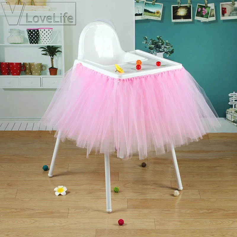 Us 7 99 35 Off Baby Pink Tutu Skirt Tulle Chair Skirts Baby Shower Birthday Decoration For High Chair Home Textiles Party Supplies 100cm X 35cm In