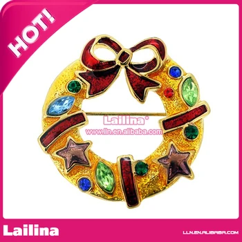 

100pcs/lot golden wreath brooch christmas decoration